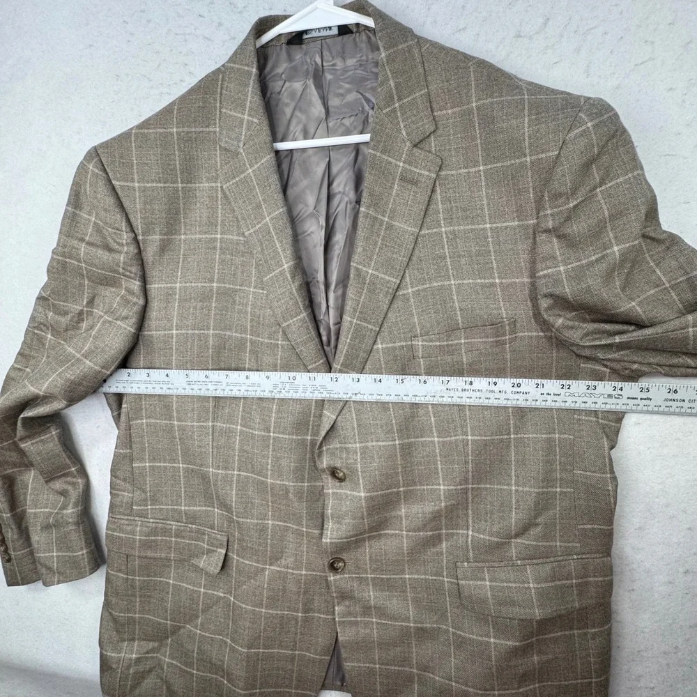 Jos. A. Bank Blazer Mens 50 Regular Tan Silk Wool Windowpane Plaid Signature